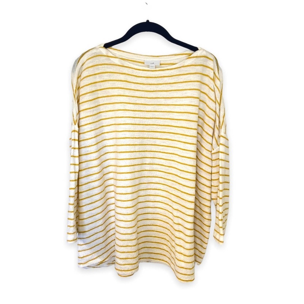 J. Jill Striped Top White Yellow 3 quarter 3/4 Sleeve Blouse Size XL